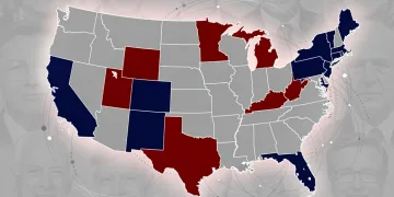 US map highlighting vulnerable Senate seats in 2026 midterms for both parties