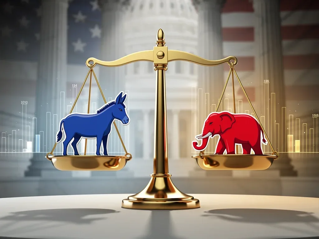Political balance scale representing the delicate power dynamics in the 2026 Senate races