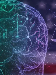 AI ethics and governance impact on US tech development by 2026, featuring digital brain and ethical symbols.