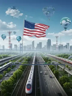 Modern infrastructure elements symbolizing national development and economic growth in the US.