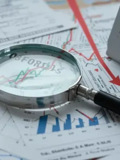 Financial charts and tax documents under a magnifying glass, symbolizing the impact of 2025 tax policy changes on investments.