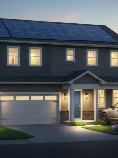 Modern US home with solar panels and smart tech for energy efficiency