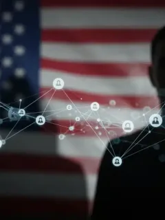 Digital illustration of cybersecurity threats to U.S. infrastructure from state-sponsored actors.