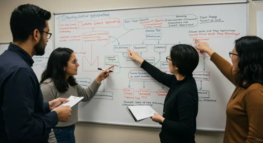 Non-profit team planning federal grant application strategy
