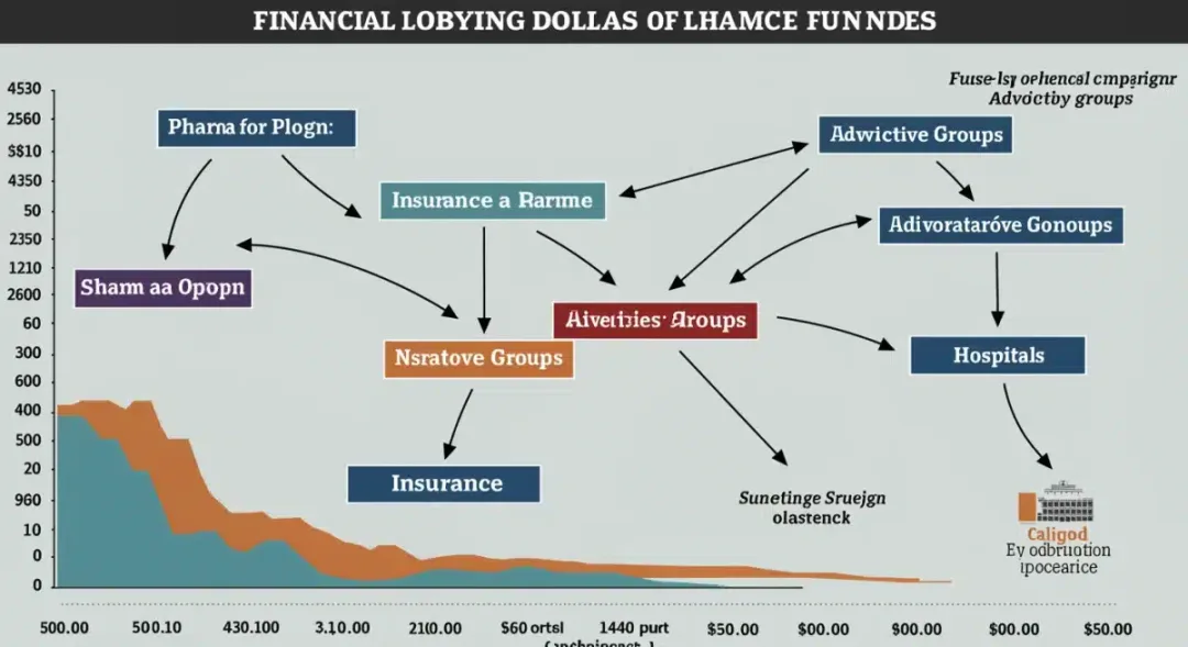 Infographic detailing financial contributions of healthcare lobbying groups