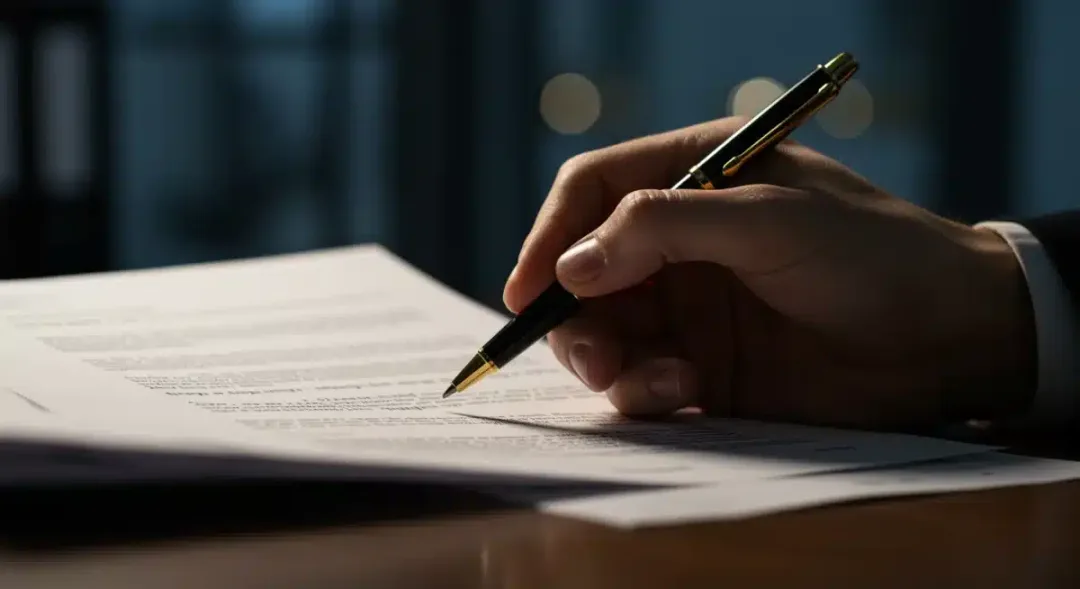 Hand reviewing legislative document, symbolizing healthcare policy drafting