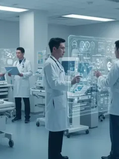 AI-powered healthcare: doctors using advanced technology for patient care.
