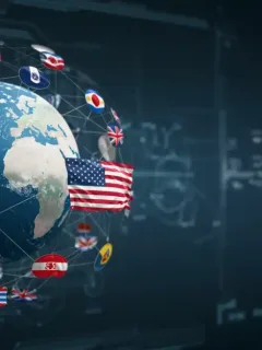 Global alliances network with U.S. at center, symbolizing future international cooperation.