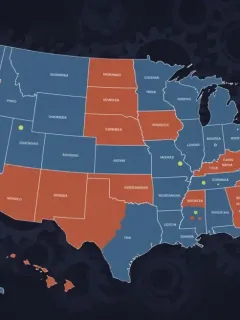 Stylized US map showing electoral votes with gears, representing the 2025 Electoral College reform debate and potential changes.