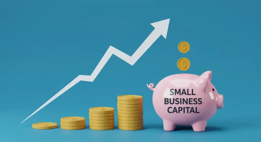 Graphic showing rising interest rates affecting small business capital, symbolizing increased borrowing costs.