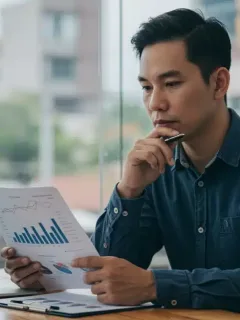 Small business owner analyzing financial data on a laptop, with charts and graphs, representing the impact of 2025 Fed rate hikes on lending.