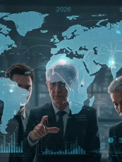 Investors analyzing global geopolitical and financial data for 2026