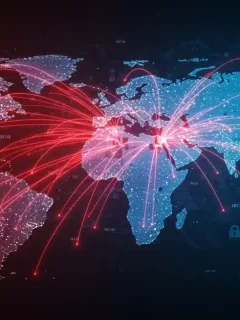 Global digital network under state-sponsored cyber attack targeting the United States.