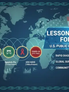 Timeline graphic showing key global pandemics and strategic lessons for U.S. public health preparedness by 2026.