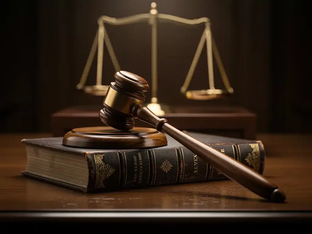 Gavel and law book, symbolizing legal proceedings and justice