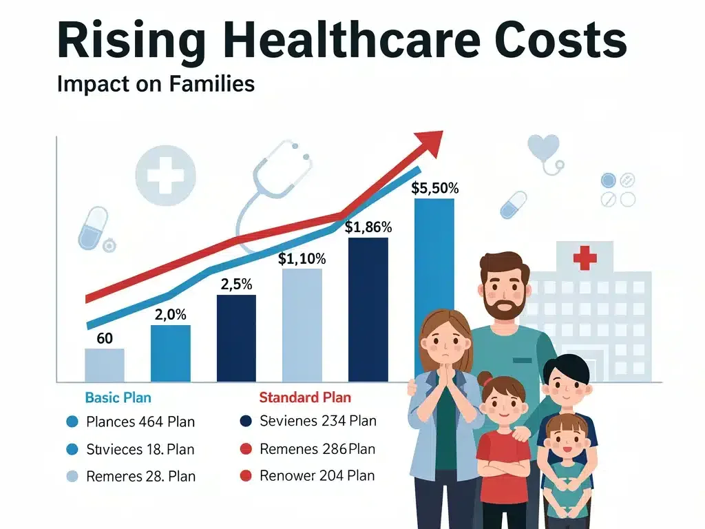 Graphic showing rising healthcare costs and insurance premiums