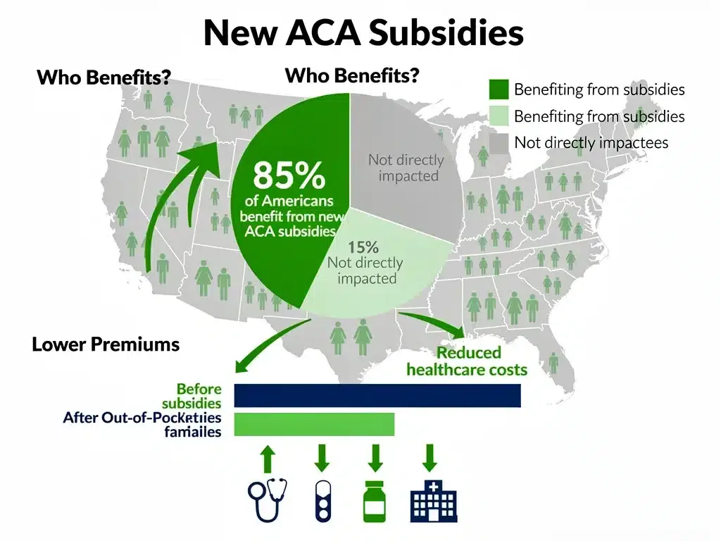 Infographic showing 85% of Americans benefiting from ACA subsidies