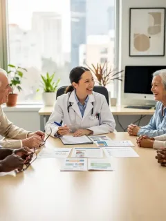 Seniors discussing new Medicare Advantage plans with a healthcare advisor