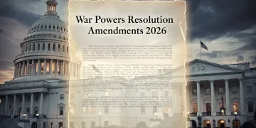 US Capitol and White House with War Powers Resolution Amendments 2026 document