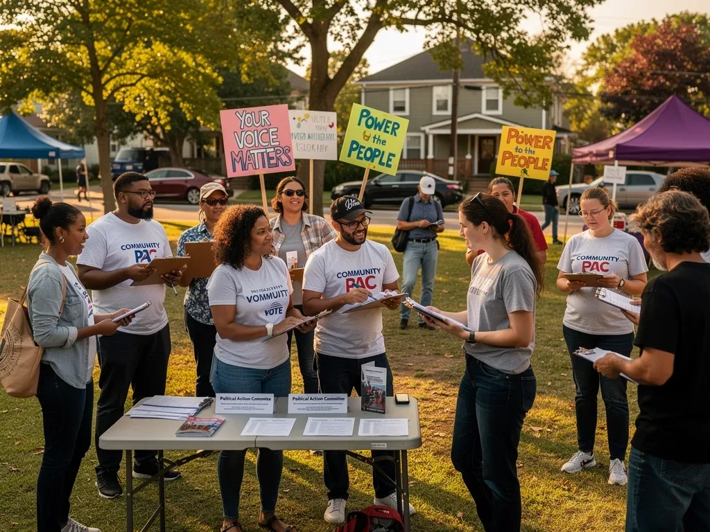 Grassroots political action committee members strategizing