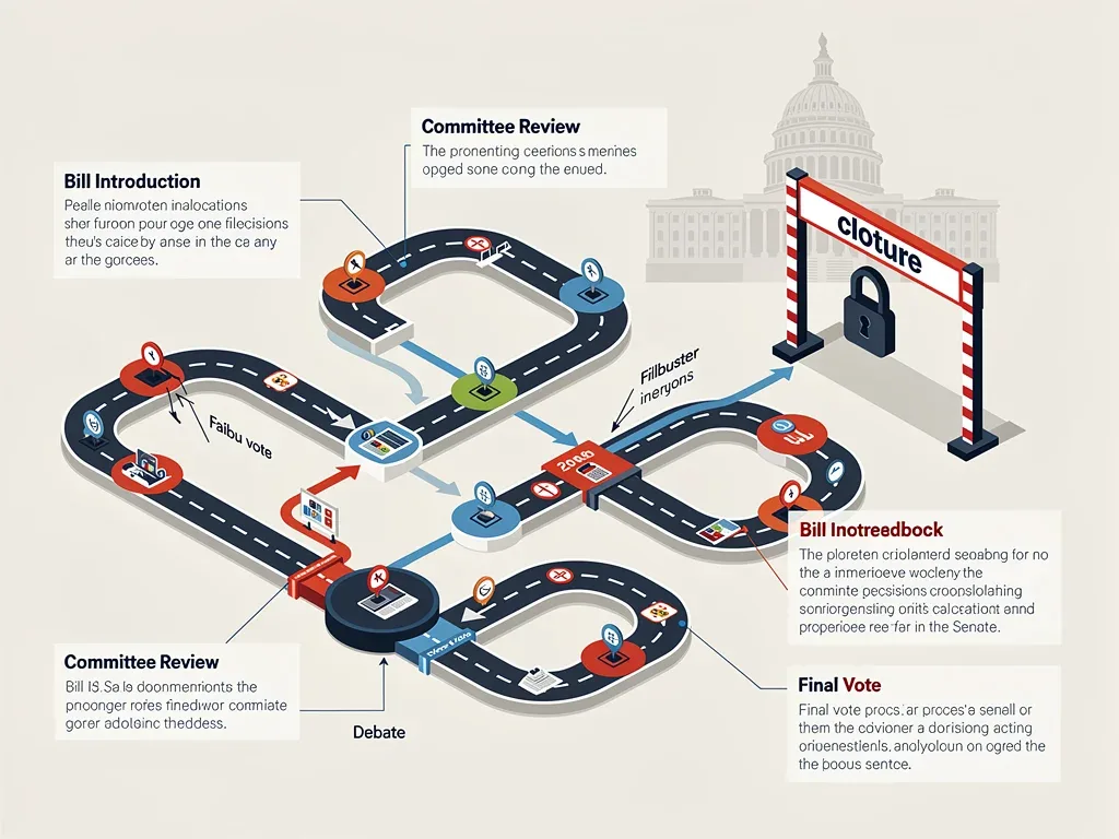 Infographic showing legislative process with cloture as a major obstacle