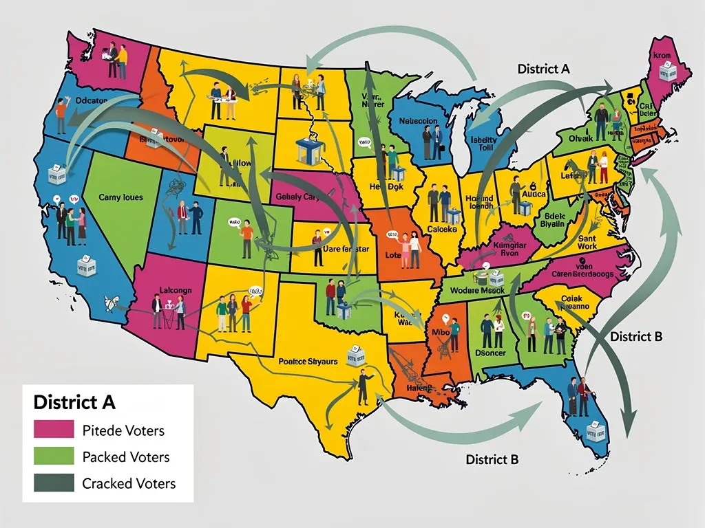 Gerrymandered congressional districts illustrating electoral manipulation