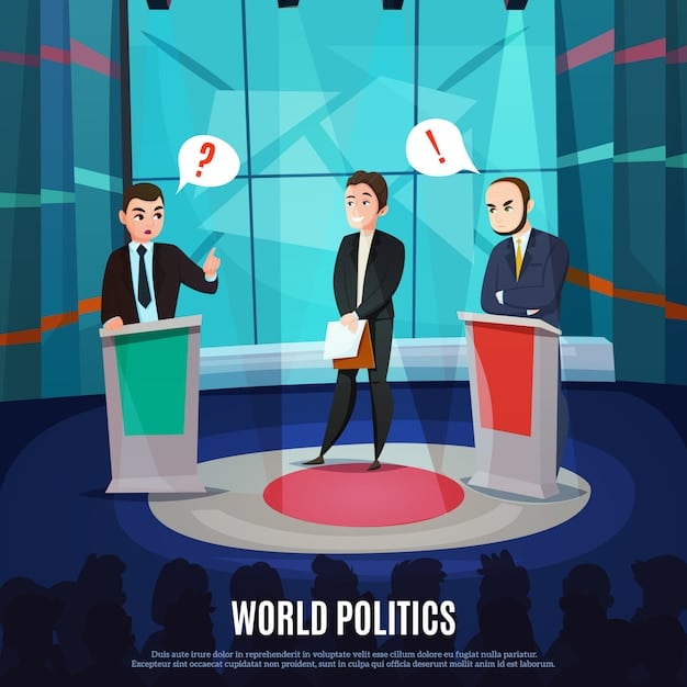 A graphic illustrating the process of a filibuster in the Senate, showing senators speaking at their desks and the clock ticking, with labels highlighting key stages such as debate, cloture vote, and final vote.