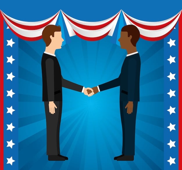 A split image showing a political candidate shaking hands with a wealthy donor on one side and a group of ordinary citizens on the other, illustrating the tension between big money and grassroots support in political campaigns.