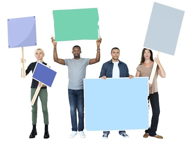 A split-screen image. On one side, a group of diverse people holding signs and banners at a political rally. On the other side, a television screen showing a political advertisement funded by a Super PAC. The image juxtaposes grassroots activism with the influence of Super PAC spending in campaigns.