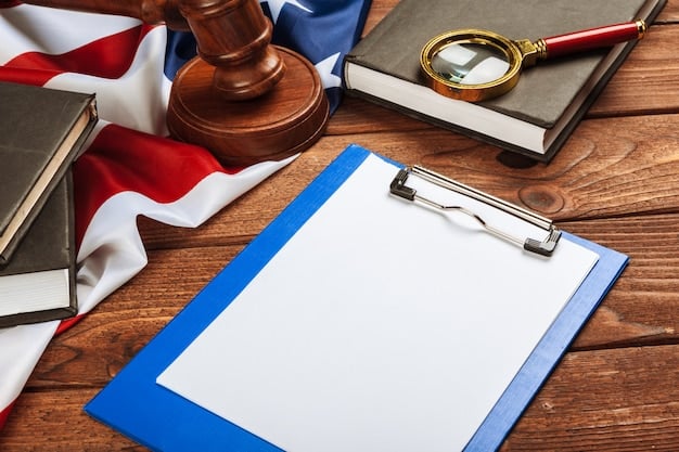 A gavel resting on a stack of legal documents related to immigration law in a US courtroom, symbolizing the judicial aspect of immigration policy changes.