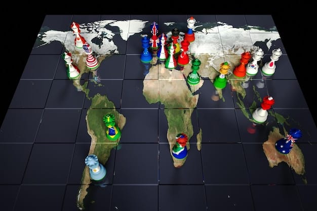 A world map highlighting the areas of strategic competition between the United States, China, and Russia. Visual cues could include flags, military symbols, and economic indicators to represent the spheres of influence and points of contention between these major powers.