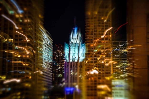 A futuristic cityscape with business buildings and digital overlays, symbolizing the long-term strategic planning and investment in innovation influenced by the corporate tax rate.