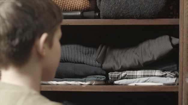 A split image showing a cluttered closet full of clothes on one side and a minimalist, organized space on the other, illustrating the shift towards minimalism.