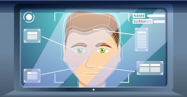 A split screen showing, on one side, a high-resolution facial recognition system interface accurately identifying a person in a crowd, and on the other side, a blurred and distorted image representing a misidentification or bias in the system.