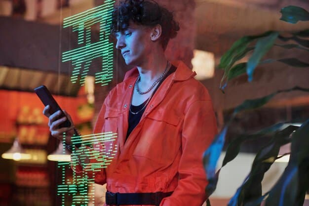 A split-screen image showing on one side, a person happily using a smartphone, and on the other side, lines of code and data visualizations representing the concealed collection of data.