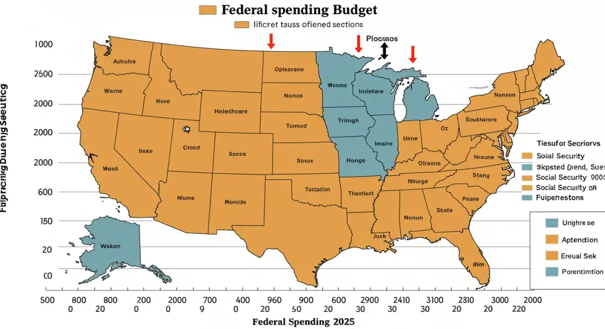 Chart illustrating 2025 federal spending distribution, emphasizing healthcare and social security changes.
