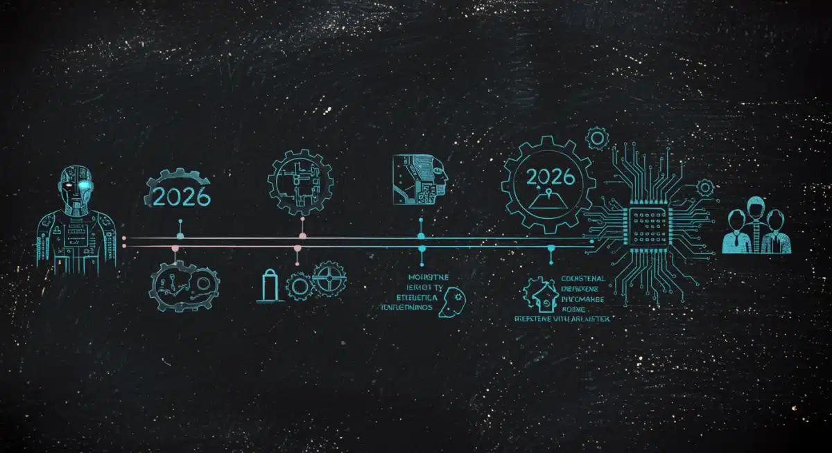 Timeline illustrating future AI policy milestones and ethical guideline implementation by 2026.