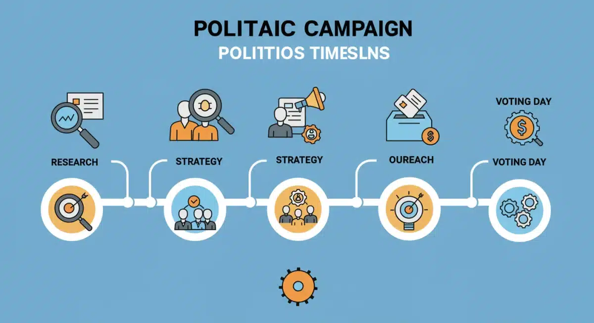 Infographic outlining key milestones in a political campaign timeline.
