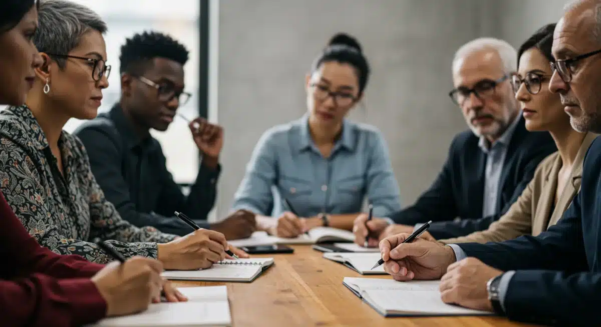 Community members discussing local political issues and civic engagement.