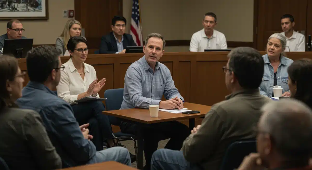 Community meeting with local representative discussing policy