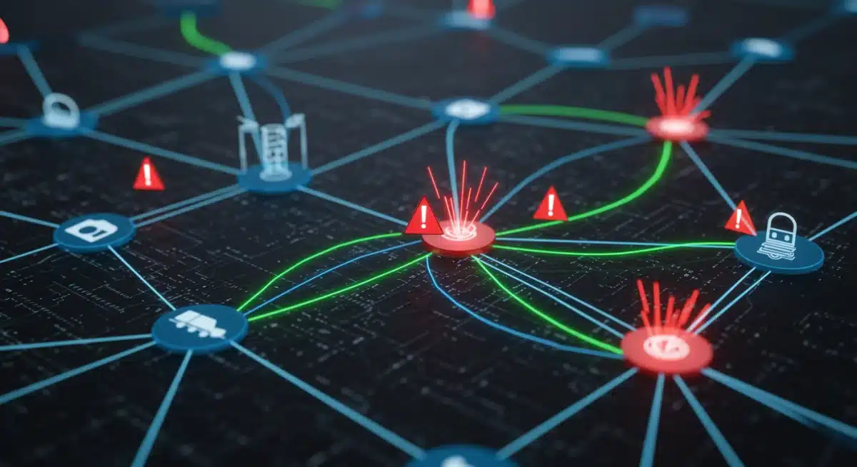 Network diagram showing vulnerable critical infrastructure sectors under cyber attack.