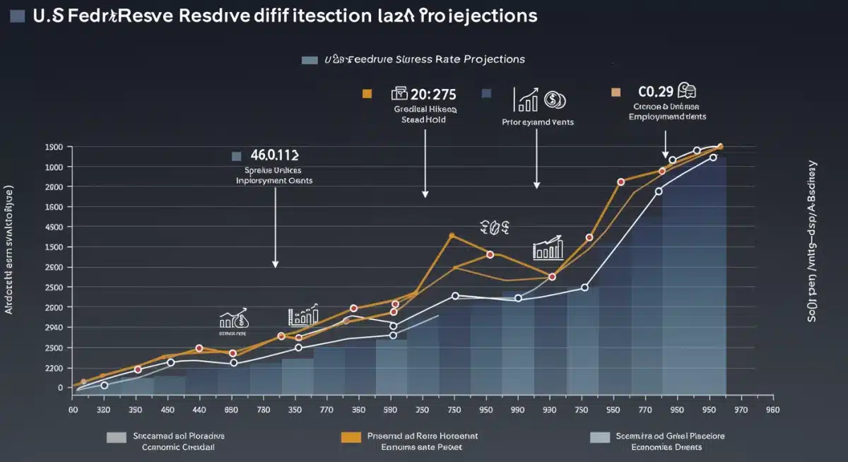 Infographic detailing three scenarios for US Federal Reserve's 2025 interest rate projections, showing different rate paths and economic drivers.