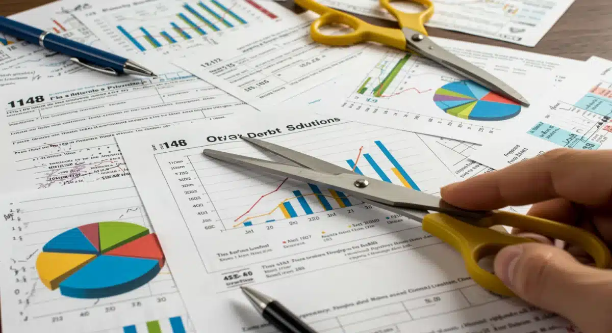 Government fiscal tools like tax forms and budget documents on a table, representing debt solutions.
