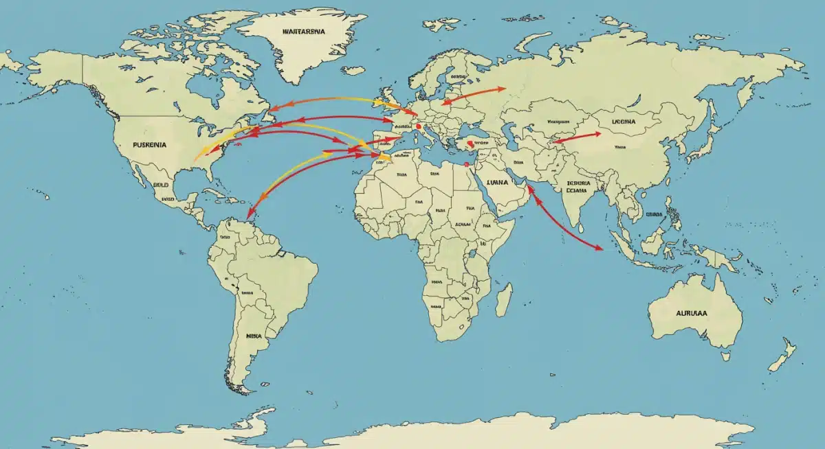 Geopolitical map showing global energy flows and their impact on international security.