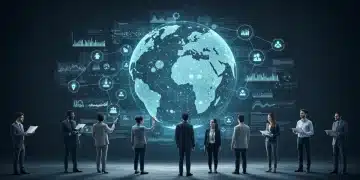 Global health experts collaborating on a digital globe, symbolizing international health security efforts.