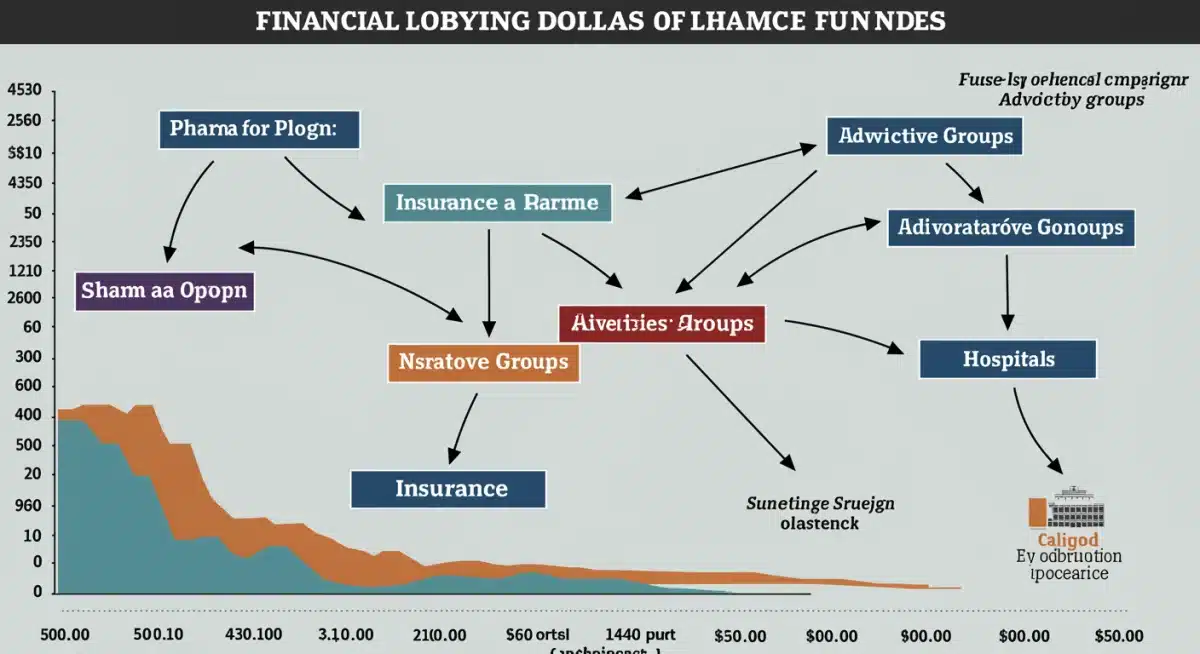 Infographic detailing financial contributions of healthcare lobbying groups