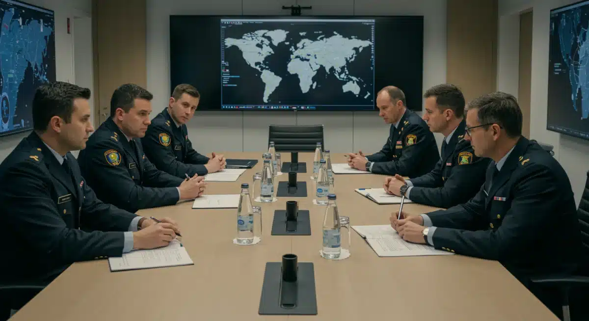 International law enforcement discussing strategy against organized crime