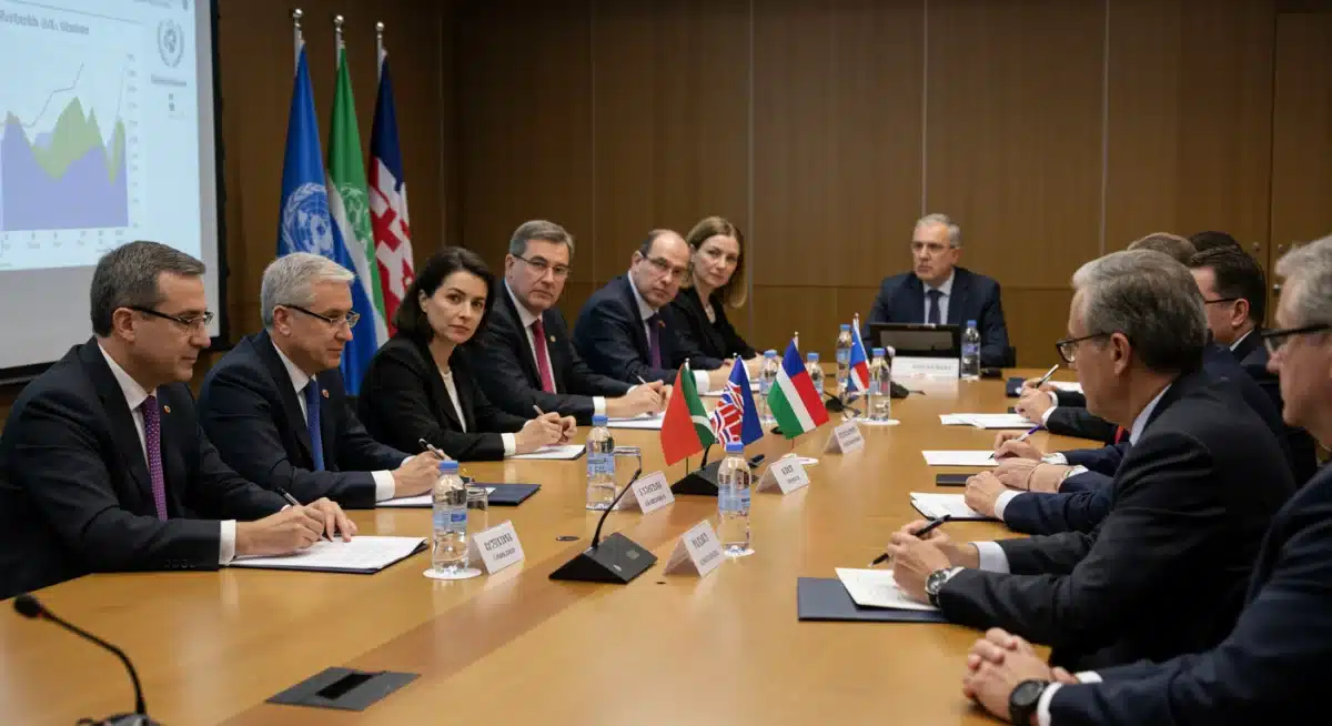 International leaders in diplomatic talks, fostering multilateral cooperation.