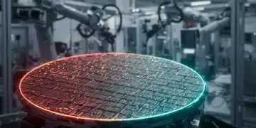 Detailed silicon wafer with microchips, symbolizing semiconductor manufacturing and the ongoing shortage.
