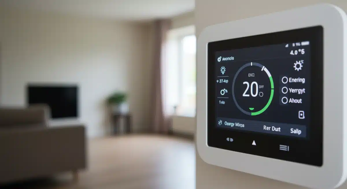 Smart thermostat display showing energy consumption data